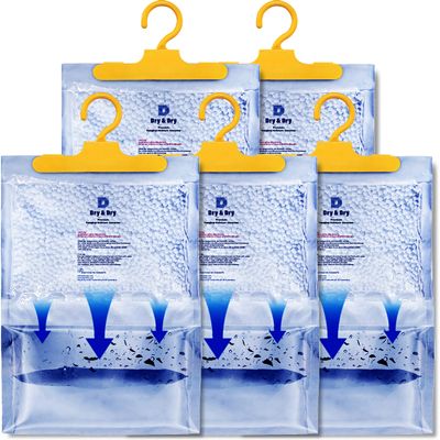 Dry & Dry 5 Packs [Net 14.1 Oz/Pack] Moisture Absorbers to Control Excess Moisture for Basements, Closets, Bathrooms, Laundry Rooms. - Ultra Strong Hanging Moisture Absorbers