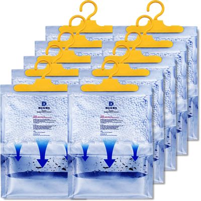 Dry & Dry 10 Packs [Net 14 Oz/Pack] Moisture Absorbers to Control Excess Moisture for Basements, Closets, Bathrooms, Laundry Room - Ultra Strong Hanging Moisture Absorbers