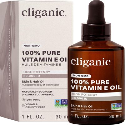 Cliganic 100% Pure Vitamin E Oil for Skin, Hair & Face - 30,000 IU, Non-GMO Verified | Natural D-Alpha Tocopherol