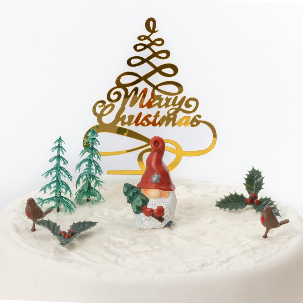 Christmas Cake Decorations Toppers (8 Piece) Cupcake Topper Cake Decoration Pieces Merry Christmas