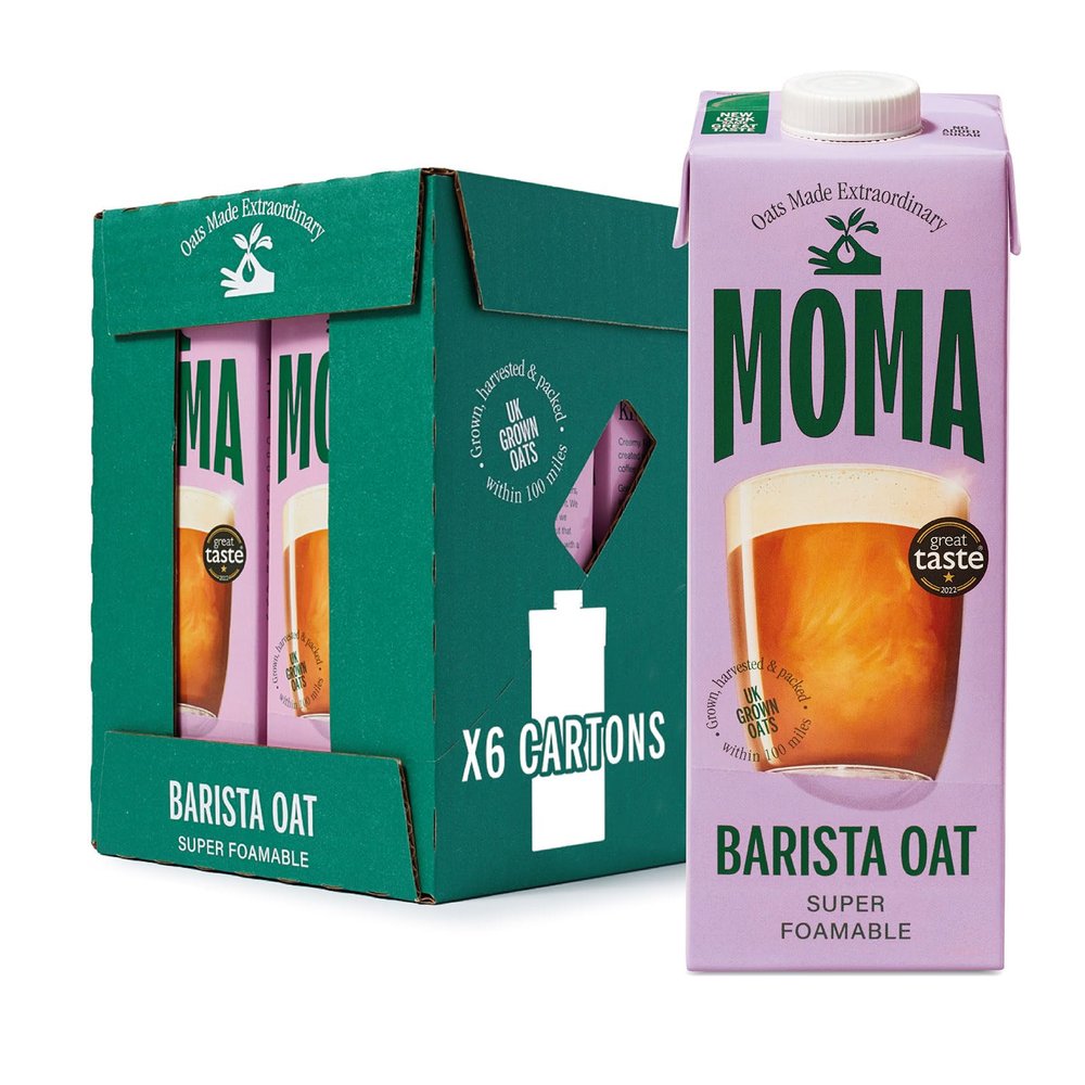 MOMA Barista Oat Drink - 6 x 1L - 100% Plant Based Vegan - Perfect for Frothy Coffee - Made with the whole of the oat for fibre and delicious flavour - No Added Sugar - Vit D, B2 and B12