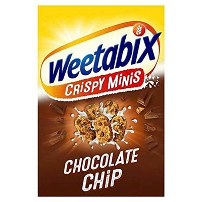 Weetabix Crispy Minis Chocolate Chip 600g Great Taste in Every bite!. 100% wholegrain Wheat. High in Fibre. Low in Salt. Suitable for Vegetarians.