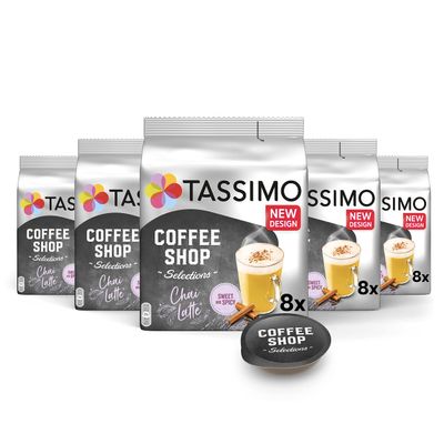 Tassimo Coffee Shop Selections Chai Latte Coffee Pods x8 (Pack of 5, Total 40 Drinks)