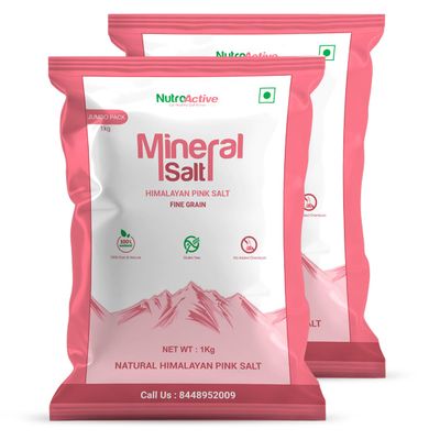 NutroActive MineralSalt Himalayan Pink Rock Salt Combo Extra Fine Grain ( 1 kg) and Fine Grain ( 1 kg) Each