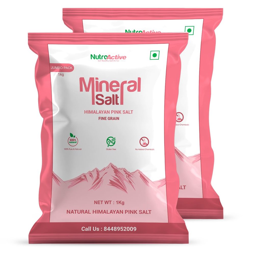 NutroActive MineralSalt Himalayan Pink Rock Salt Combo Extra Fine Grain ( 1 kg) and Fine Grain ( 1 kg) Each