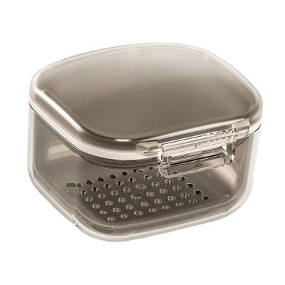 Denture Case Denture Bath Box Cup with Strainer Basket Black