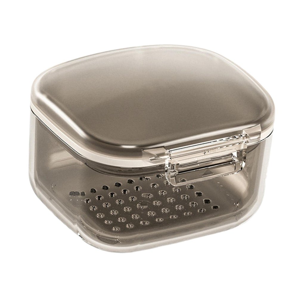 Denture Case Denture Bath Box Cup with Strainer Basket Black