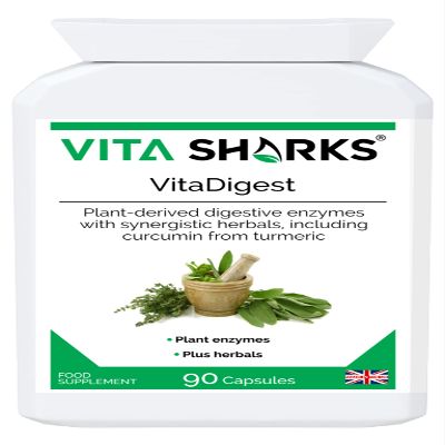 VitaDigest Vegan 90 Capsules: Natural Digestive Support with Enzymes, Curcumin & Turmeric for Gut Health, Immunity & Bloat Relief
