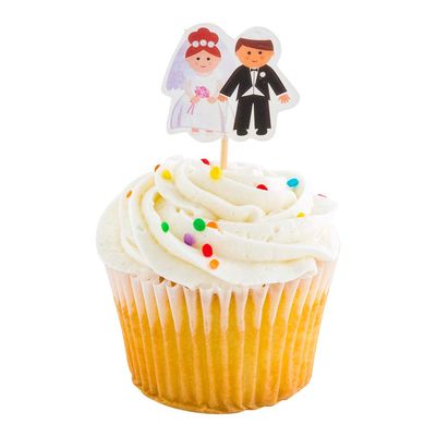 Top Cake Assorted Paper Wedding Cake Topper - Jewish Bride and Groom - 3 1/4" x 1 1/2" - 10 count box - Restaurantware