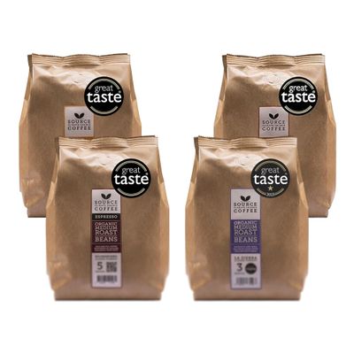 Organic Coffee Beans - Single Origin, Award Winning Medium & Dark Roast Gift Set by Source Climate Change - Ethically Sourced, Traceable & Freshly Roasted Taste Collection, 4 x 500g Coffee Bags