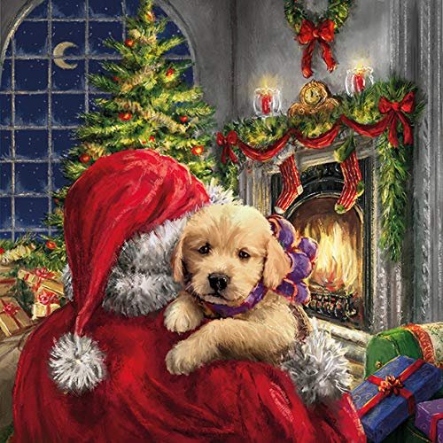 20 Christmas Napkins with Small Dog Santa Claus 33 x 33 cm