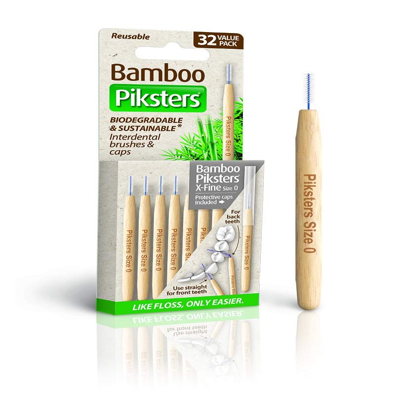 Bamboo Piksters Interdental Brushes | Sizes 00 - 6 | Straight Handle | 32 Pack (32 Pack, Size 0 (Grey))