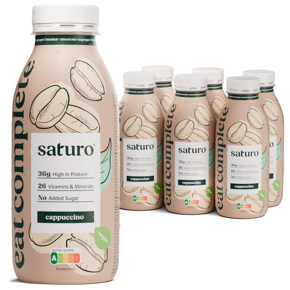 Saturo Meal Replacement Shake Cappuccino | 36 g Protein, sugar-free, 400 kcal | Drinkable Food with Valuable Nutrients | 6 x 400 ml