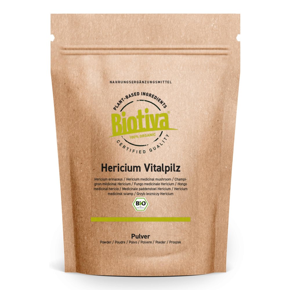 Biotiva Hericium Powder Organic 150g - Vegan - Hericium erinaceus - Packed and Certified in Germany (DE-ECO-005).