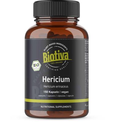 Biotiva Hericium 150 Capsules Organic - Hericium erinaceus - Vegan - Packed and Certified in Germany (DE-ECO-005) - Vegan HPMC Capsule