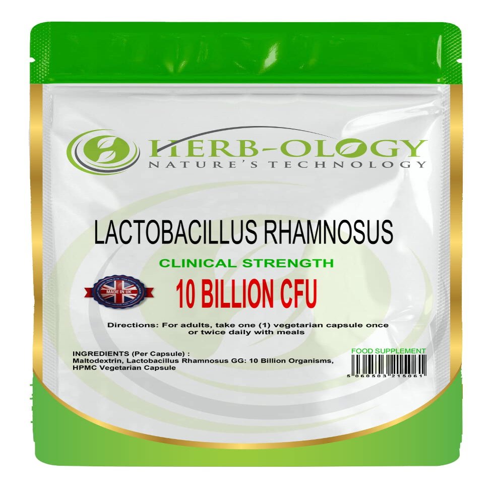 Herb-Ology Lactobacillus Rhamnosus | 120 High Strength Vegetarian Capsules, 10 Billion CFU | Probiotic Tablets | Non-GMO, Suitable for Vegans & Manufactured in The UK