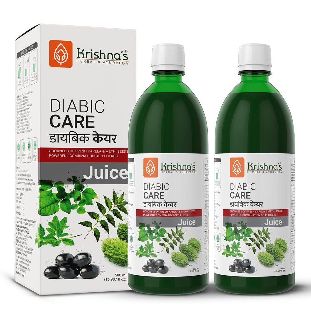 KRISHNA'S HERBAL & AYURVEDA Diabic Care Juice - 500 ml (Pack Of 2) | Blend Of 11 Herbs Methi, Amla, Karela, Jamun, Kutki, Guduchi & 5 Other Herbs To Manage Sugar Levels