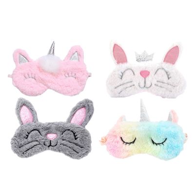 minkissy 4pcs Plush Eye Mask Cute Unicorn Rabbit Design Lightweight for Sleep Naps Travel Parties for Boys and Girls and Blocks Light Effectively