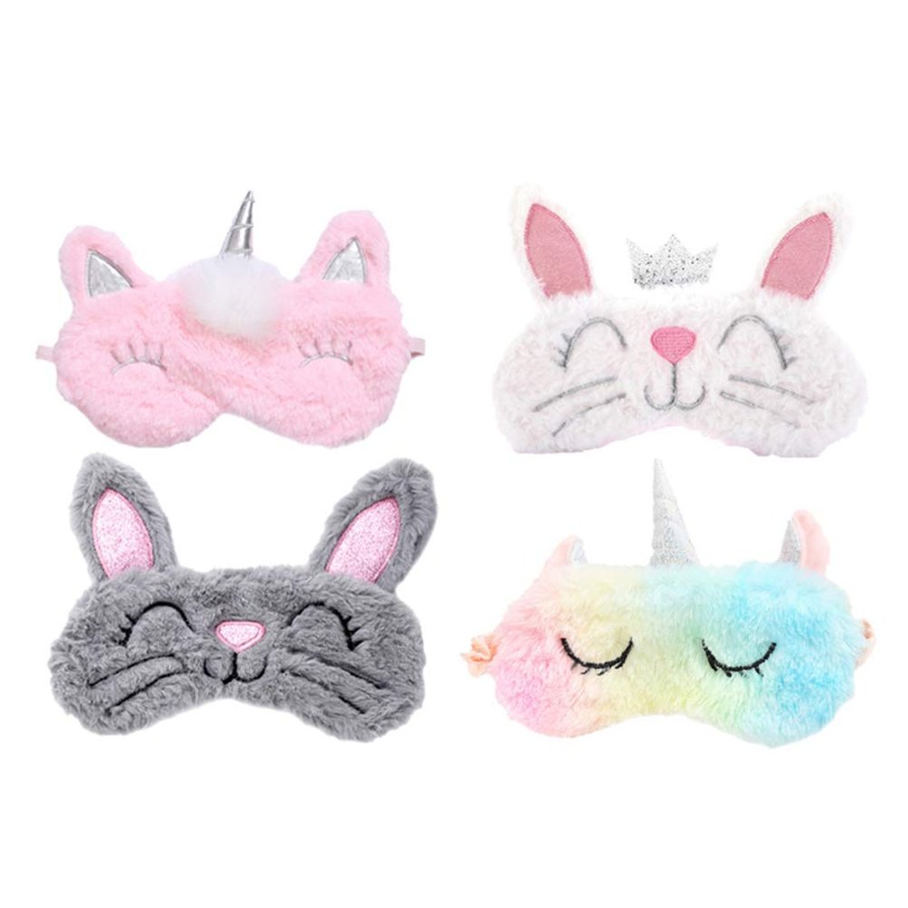 minkissy 4pcs Plush Eye Mask Cute Unicorn Rabbit Design Lightweight for Sleep Naps Travel Parties for Boys and Girls and Blocks Light Effectively