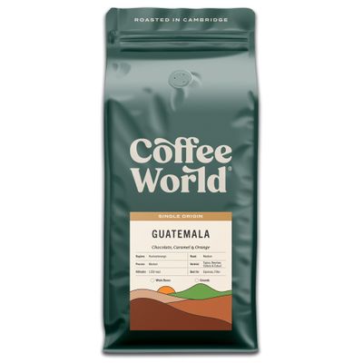 Coffee World, Guatemala Single Origin, Roasted in Cambridge, Whole Coffee Beans, Retail Bag (1kg)