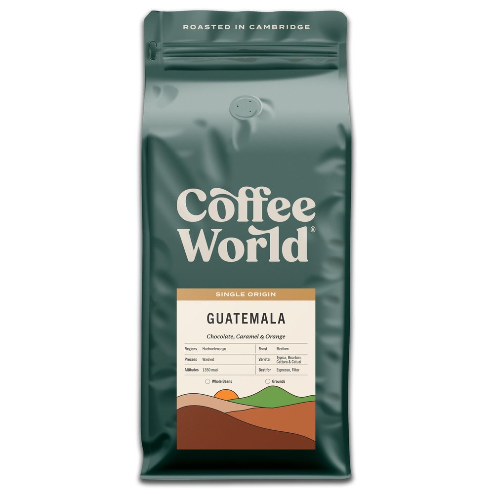 Coffee World, Guatemala Single Origin, Roasted in Cambridge, Whole Coffee Beans, Retail Bag (1kg)