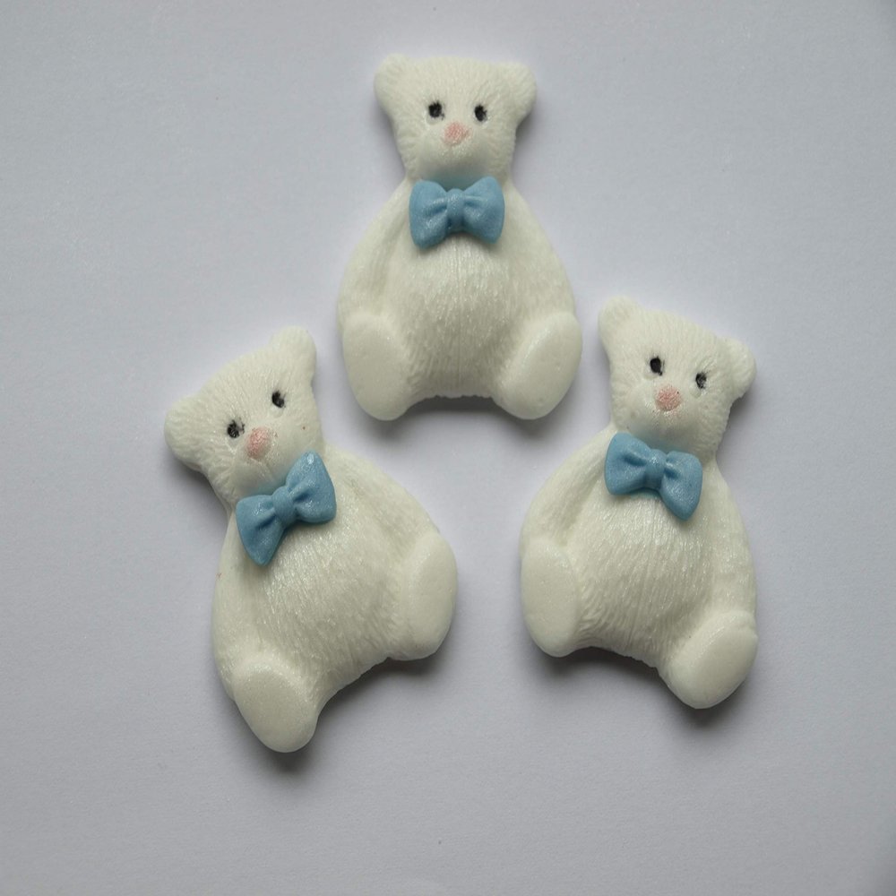 12x Teddy Bears Cupcake Toppers Edible White Polar Bears Cake Decorations Baby Shower, Birthday Christening