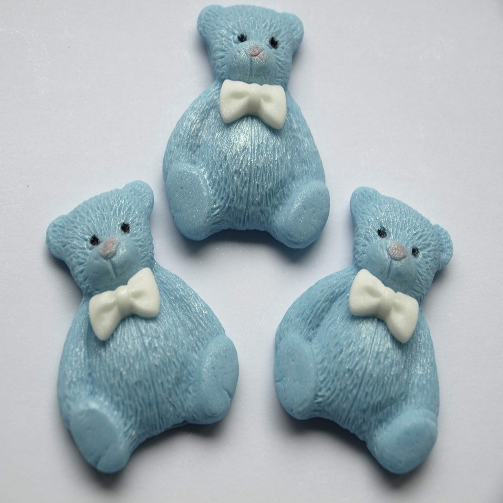 12x BlueTeddy Bears Sugar Cupcake Decorations Cake Toppers Baby Shower Birthday Christening