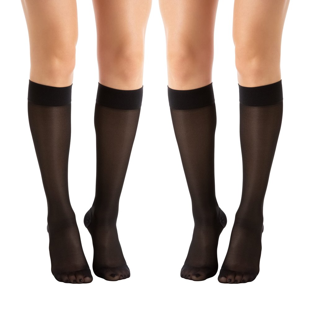 Relaxsan Basic 850P (2 Pairs - Black 3/L) Compression Socks for Women, Knee High Socks 22-27 mmHg