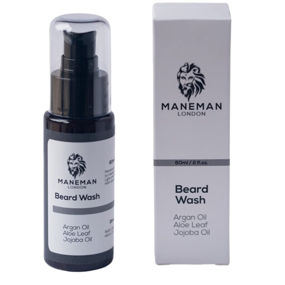 Maneman London Beard Wash | Moisturises, Cleans and Conditions Beard |Natural and organic | Argan, Jojoba & Aloe Vera oil Vitamin e | Mens Gift (60mL)