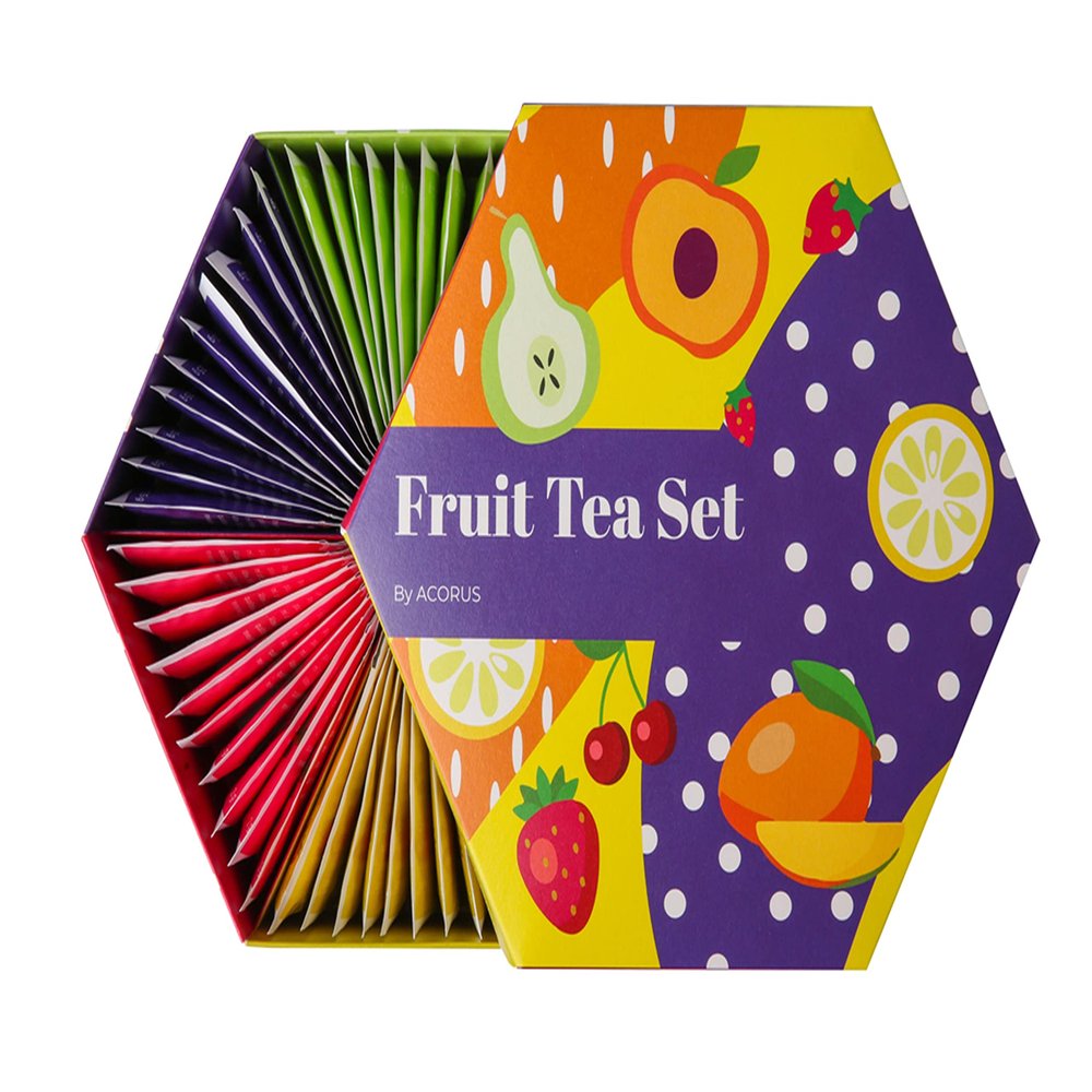 ACORUS - Fruit Luxury Tea Set - Fruit and Herbal Tea Gift Set of 6 Assorted Flavoured Teas in a Beautiful Gift Box 60 Individually Wrapped Bags Perfect for Hot or Iced Drinks