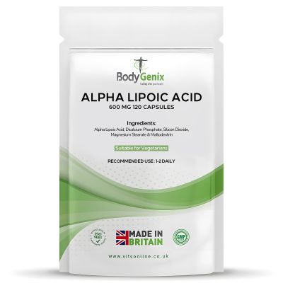 BodyGenix Alpha Lipoic Acid Capsules - 600mg ALA Powerful Antioxidant Metabolic Blood Sugar Support High Strength Vegan Supplement - 120 Caps 4 Month Supply