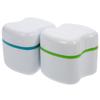 Healifty Denture Storage Box with Rinsing Basket Medical Grade Material Portable False Teeth Case Compact Dental Cleaning Box for Travel and Home 3.15X2.76X2.76 Inches view 1