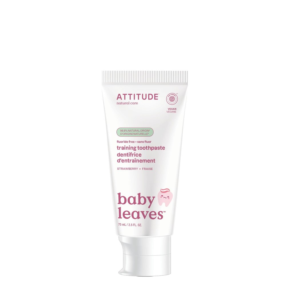 ATTITUDE Baby & Child Fluoride-Free Training Toothpaste, Natural, Vegan, EWG Verified, Strawberry, 75 Grams