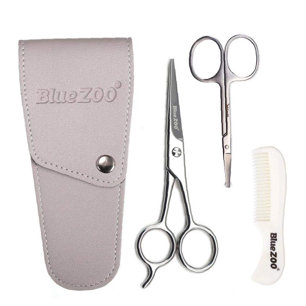 3pcs/set Beard Mustache Scissors and Comb Kit for Grooming and Trimming Facial Hair Mini Nose Scissors Portable Mustache Comb Male's Beard Care Products(silver)