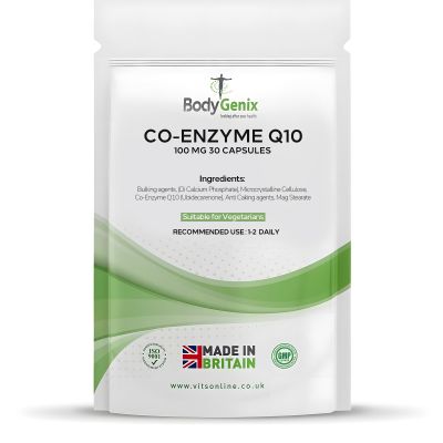 Bodygenix Co-Enzyme Q10 100mg Capsules - Natural Super Food Supplement for Healthy Heart Joints Immune System - 1 Months Supply 30 Capsules Supplement