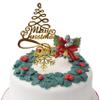 Gold Merry Christmas Cake Topper Holly Tree Snowflake Decoration Cupcake Muffin Yule Log Cupcake Toppers (3 Piece Green Holly Set) view 1