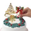 Gold Merry Christmas Cake Topper Holly Tree Snowflake Decoration Cupcake Muffin Yule Log Cupcake Toppers (3 Piece Green Holly Set) view 2