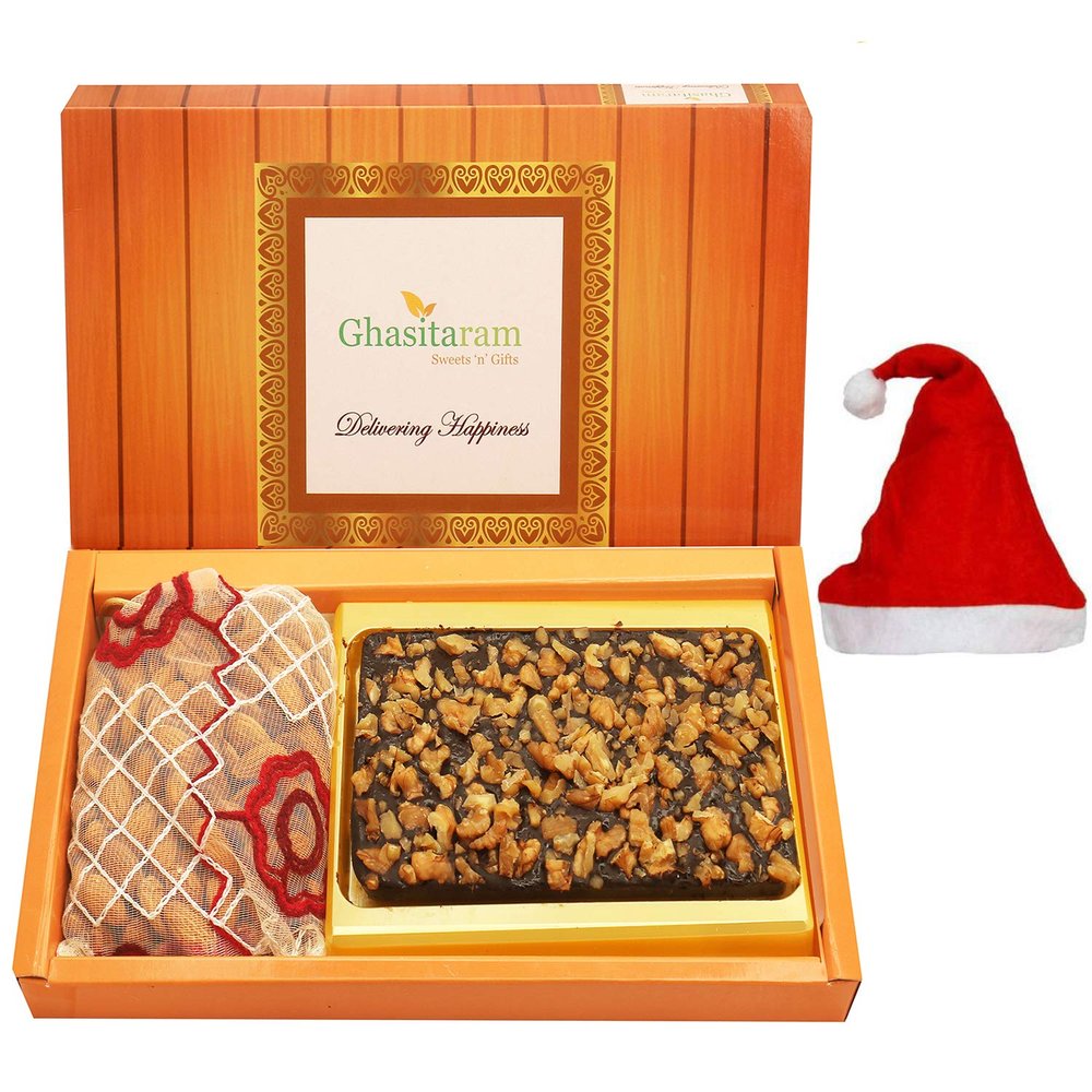 Ghasitaram Gifts Christmas Gifts Christmas Chocolates Box of Dryfruit Chocolate Bark 200 GMS and Almonds 200 GMS Pouch