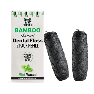 Boonboo Dental Floss Refill | Bamboo Fiber & Mint Flavor | 2pcs of 100FT - Total 200FT | Sustainable & Biodegradable | Plastic-Free & Zero-Waste