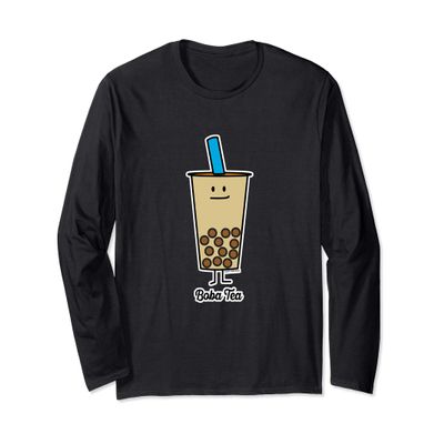 Boba Bubble Pearl Milk Tea Tapioca balls with straw Long Sleeve T-Shirt