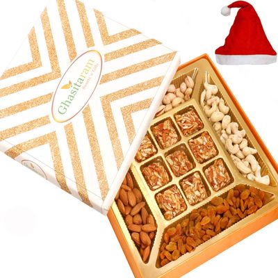 Ghasitaram Gifts Christmas Gifts - Hampers- Ghasitaram Special Dryfruits and 9 pcs Roasted Almond Bites 580 GMS Box