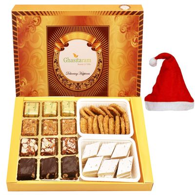 Ghasitaram Gifts Christmas Gifts - Big Box of 12 Pcs Assorted Bites 240 GMS , Kaju Katli 200 GMS and Methi Mathi 200 GMS