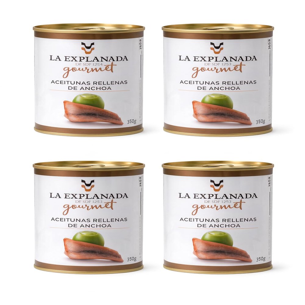 4 x 350g Manzanilla Green Olives Stuffed with Anchovy Paste