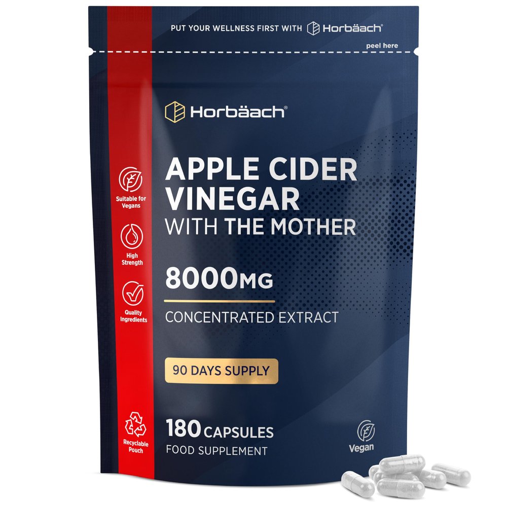 Apple Cider Vinegar Capsules with Mother 8000mg | 3-Month Supply | High Strength ACV | 180 Vegan Capsules (Not Tablets) | by Horbaach
