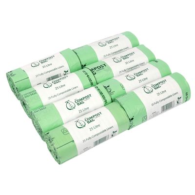 25 Litre x 200 Compostable Caddy Bags - Compost Bag Kitchen Food Waste Compost Liners 25L - EN 13432 - Compost Bag Pedal Bin Bags with Composting Guide - Kerbside Bin Liners