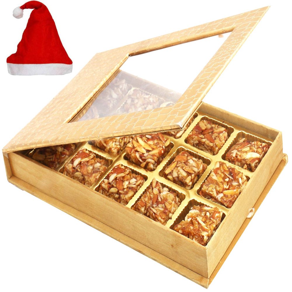 Ghasitaram Gifts Christmas Gifts - Golden Leather Finish 15 pcs Roasted Almond Bites Box