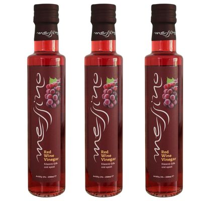 Messino Greek Red Wine Vinegar from Kalamata  3 x 250ml Glass Bottles (Total 750ml)  No Sugar, All-Natural, Vegan  Bold Flavor for Salads, Pasta, Marinades
