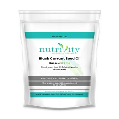 Blackcurrant Seed Oil 500mg SoftGel Omega-3, 6, and 9 Fatty Acids Healthy Skin and Hair Natural Anti-Inflammatory for Joint Pain Relief and Immune Support Manufactured in The UK by Nutrivity