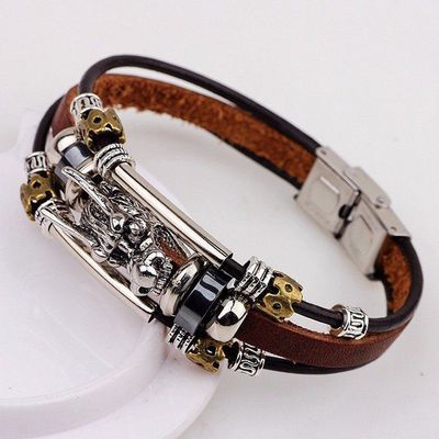 AchidistviQ Men's Vintage Punk Faux Leather Bracelet Dragon Head Charm Multilayer Bangle