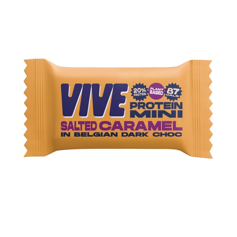 Vive Dark Chocolate Coated Salted Caramel Flavour Protein Bites - Vegan - High Fibre Protein Mini Bars - Pack of 6